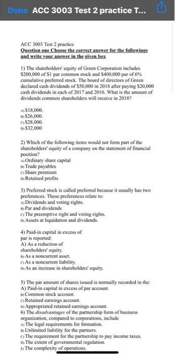  Done ACC 3003 Test 2 practice T... ACC 3003 Test 2
