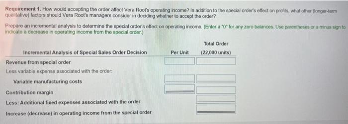accept the order? 2. Vera Root's marketing manager, Jim Revo, argues against