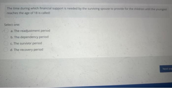  The time during which financial support is needed by the surviving