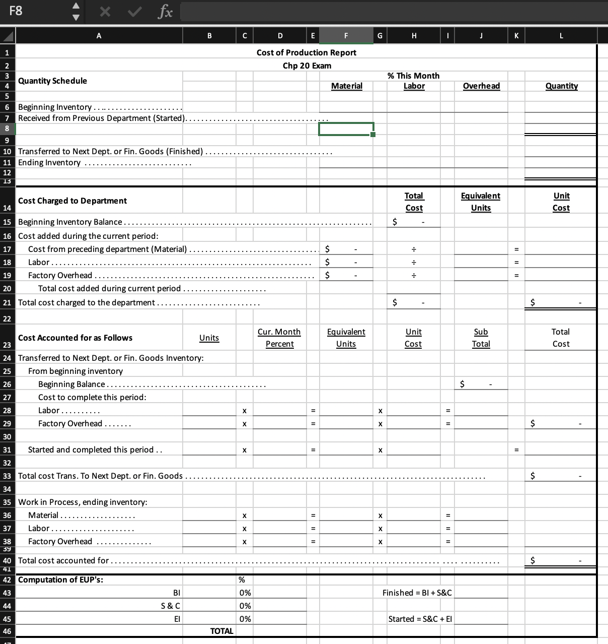 2: Prepare a Cost of Production Report for the following information. Use