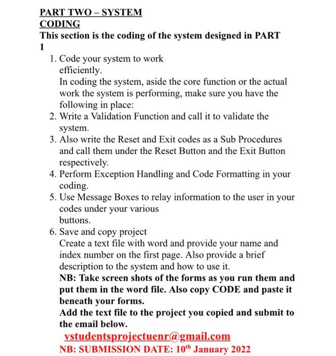  PART TWO-SYSTEM CODING This section is the coding of the system