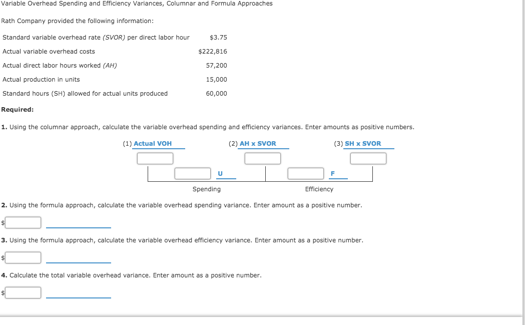 Variable Overhead Spending and Efficiency Variances, Columnar and Formula Approaches Rath