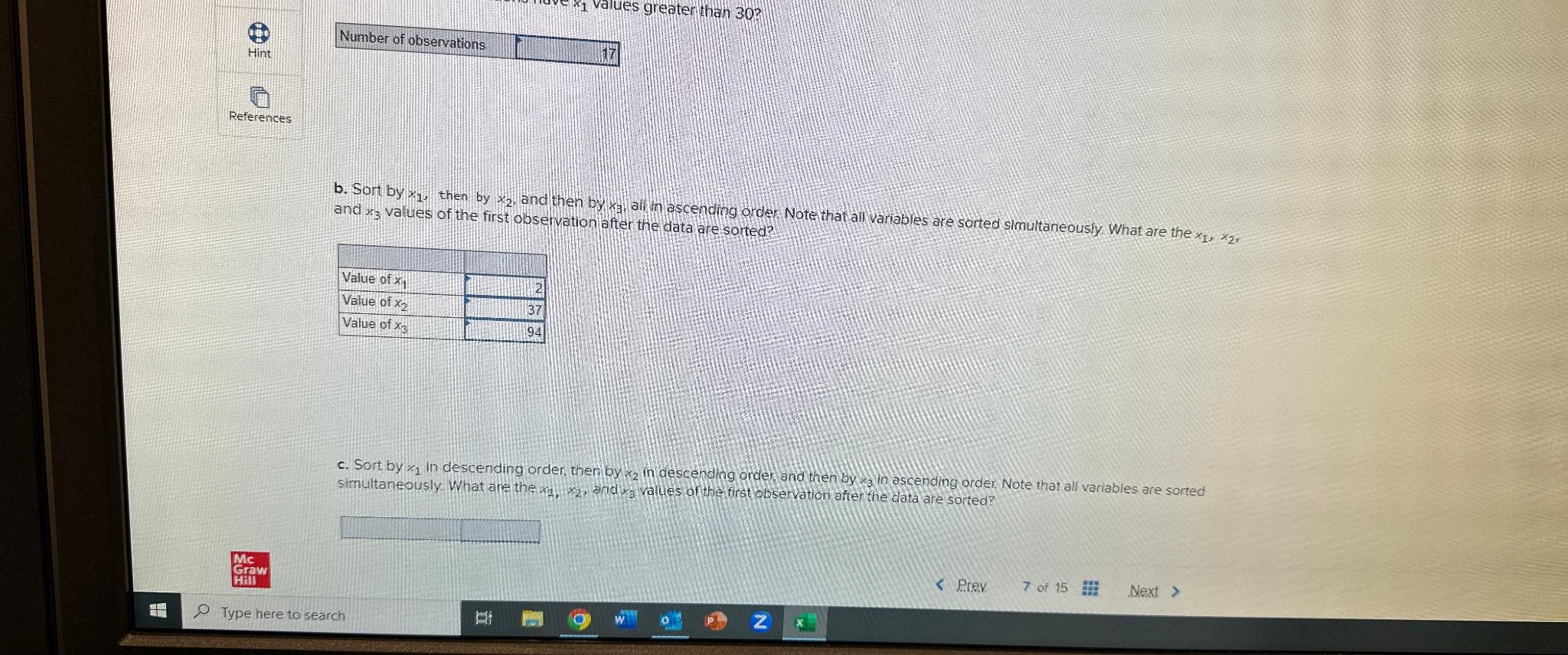 b. Sort by x1, then by x2, and then by ,,