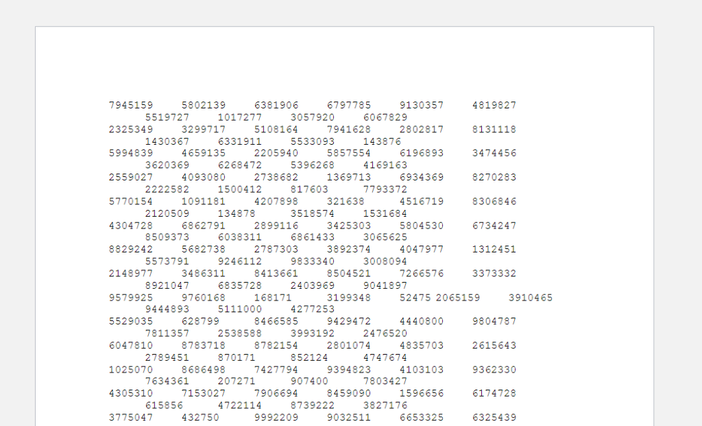 is a portion of the first page of the numbers file Here