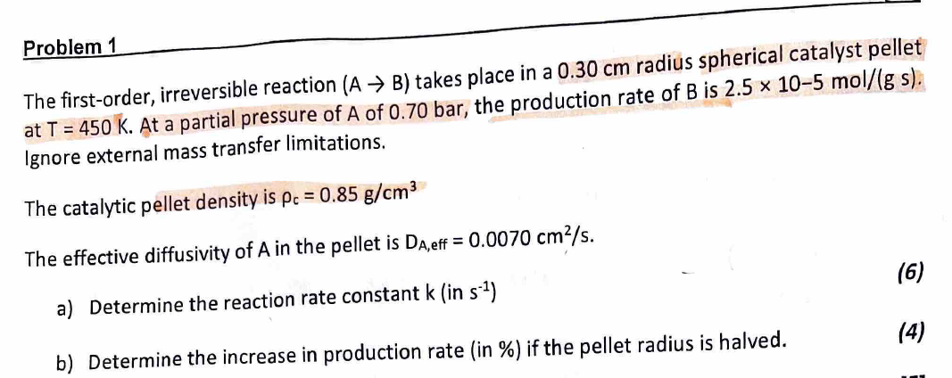  Problem 1 The first-order, irreversible reaction (AB) takes place in a