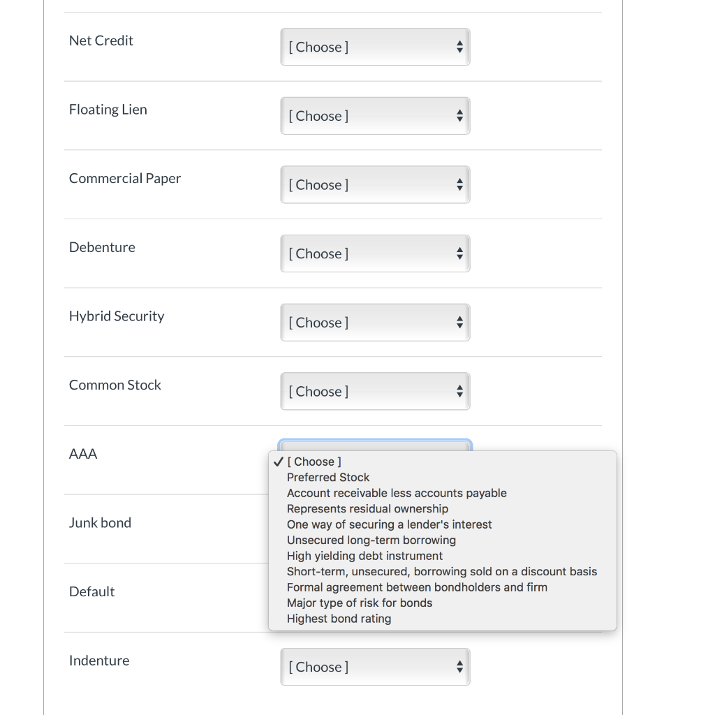  Match the items in the first column with those in the