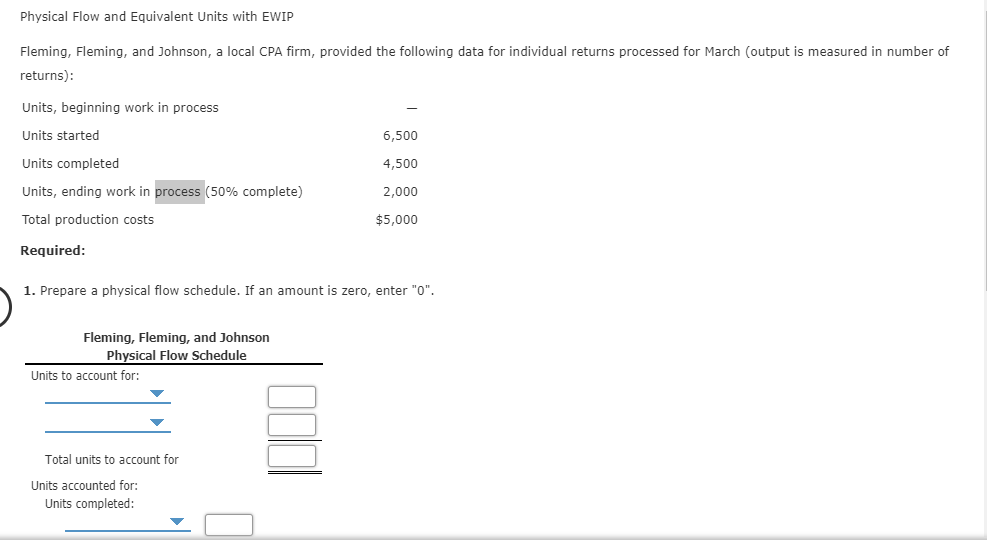 Physical Flow and Equivalent Units with EWIP Fleming, Fleming, and Johnson,