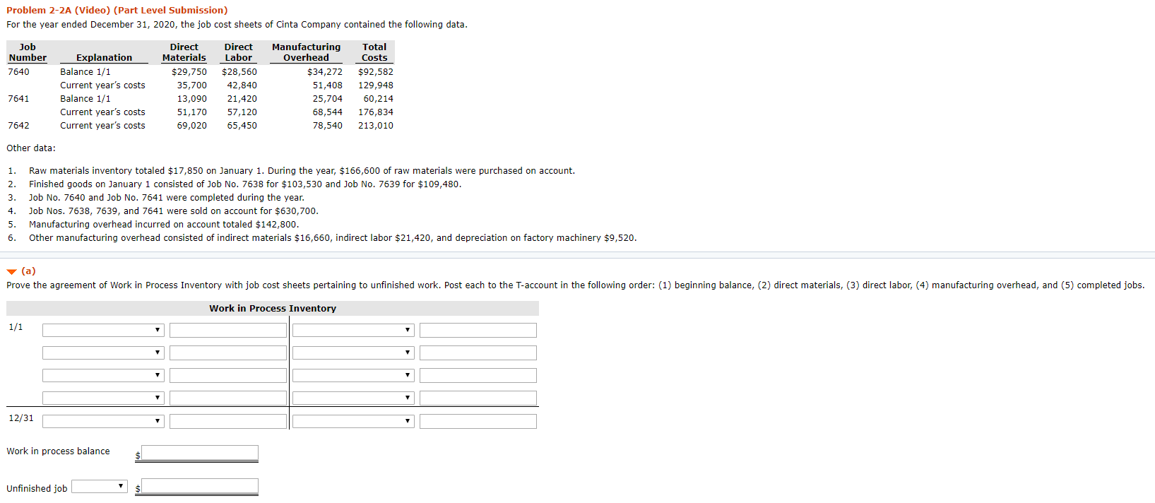  Problem 2-2A (Video) (Part Level Submission) For the year ended December