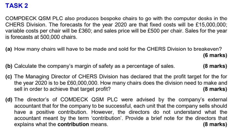  TASK 2 COMPDECK QSM PLC also produces bespoke chairs to go