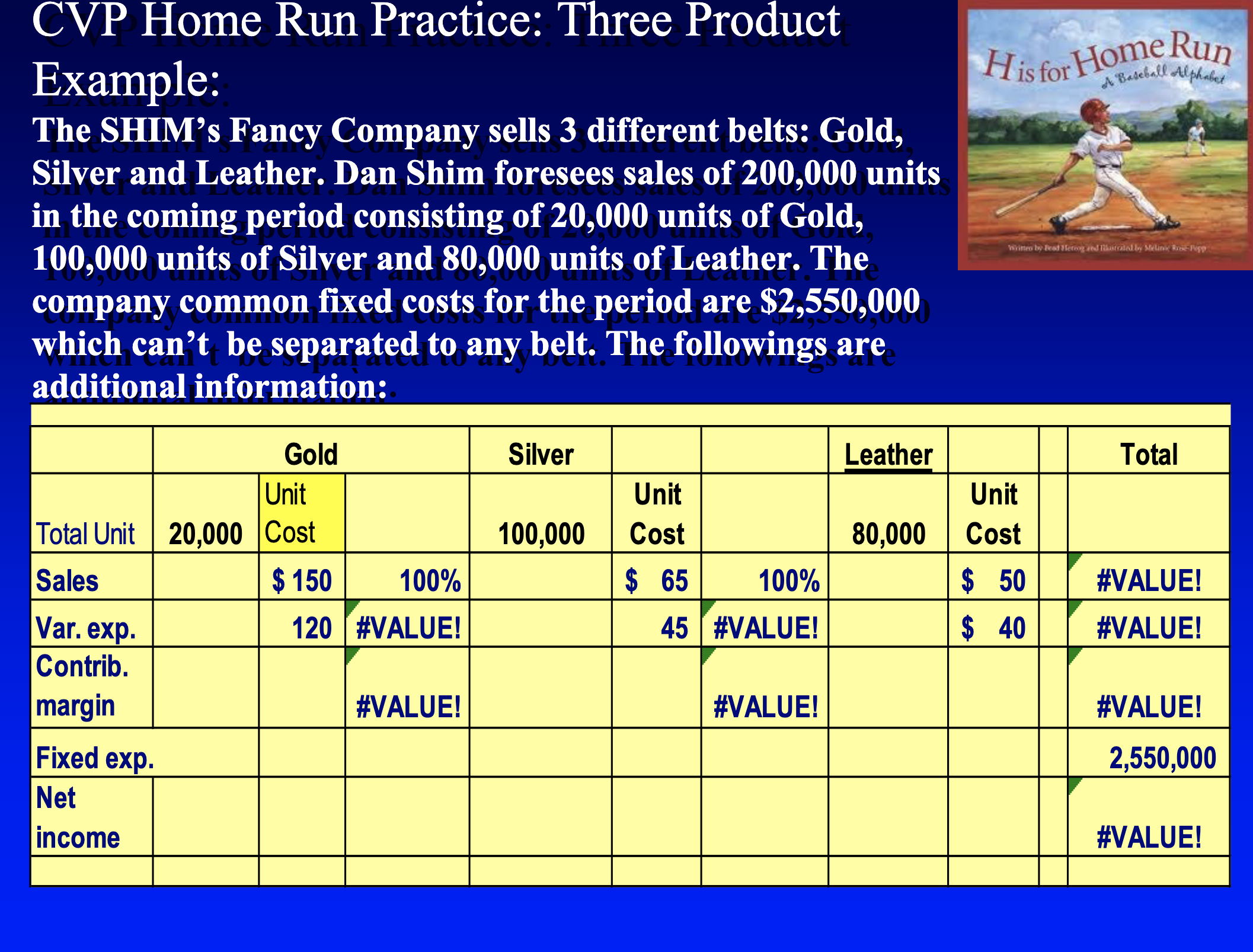  How do I complete this Chart? CVP Home Run Practice: Three