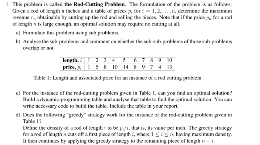 1. This problem is called the Rod-Cutting Problem. The formulation of
