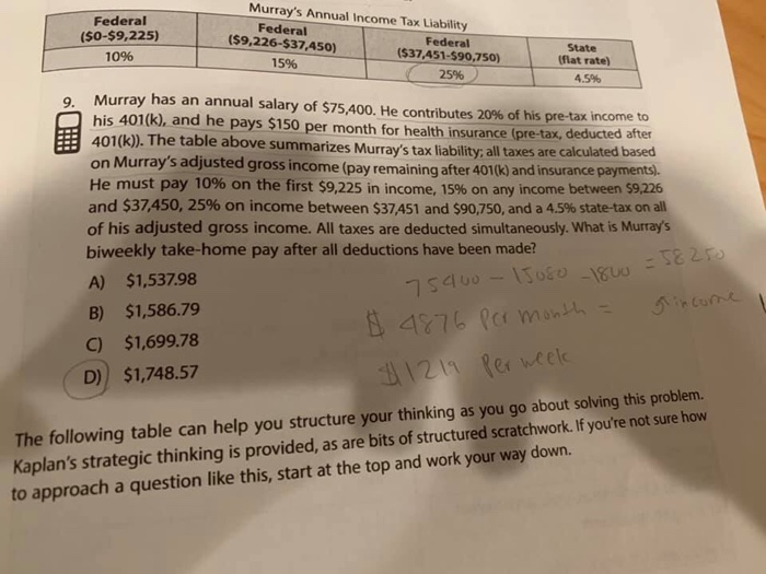answer is D. please explain it Murray's Annual Income Tax Liability Federal