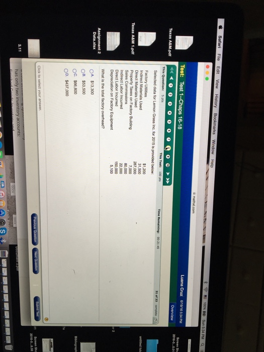  Selected data for lemon Grass Inc. for 2015 is provided below: