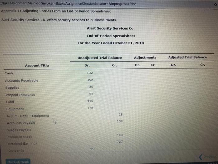  $ at/takeAssignmentMain.do?invoker=&takeAssignmentSessionLocator=&inprogress=false Appendix 1: Adjusting Entries From an End-of-Period Spreadsheet Alert