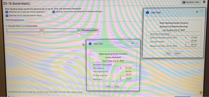 0 S3-16 (book/static) Question Help Data Table Robin Sporting Goods reported