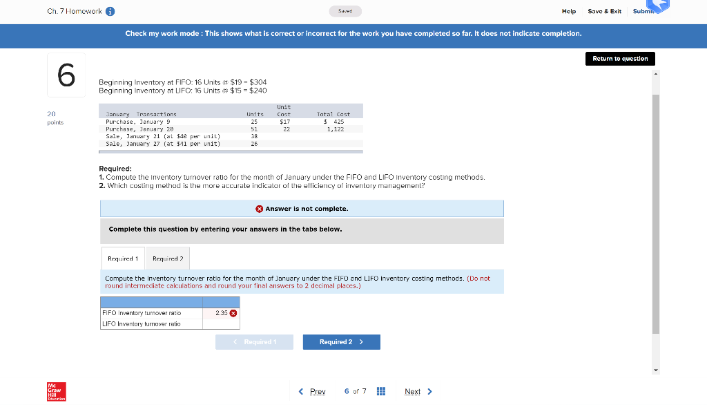 Please help Ch. 7 Homework Help Save & Exit Submit Check my