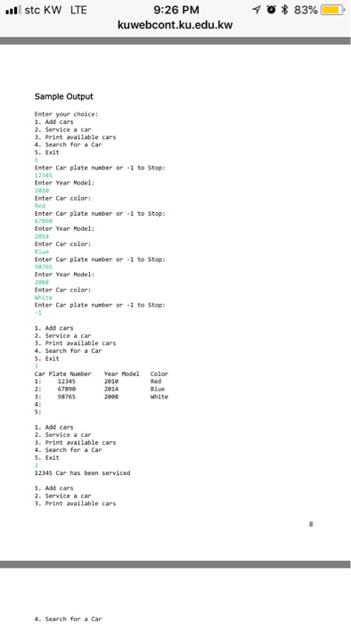 Additional Exercise: Implement the following classes: 1. Class Car that includes the