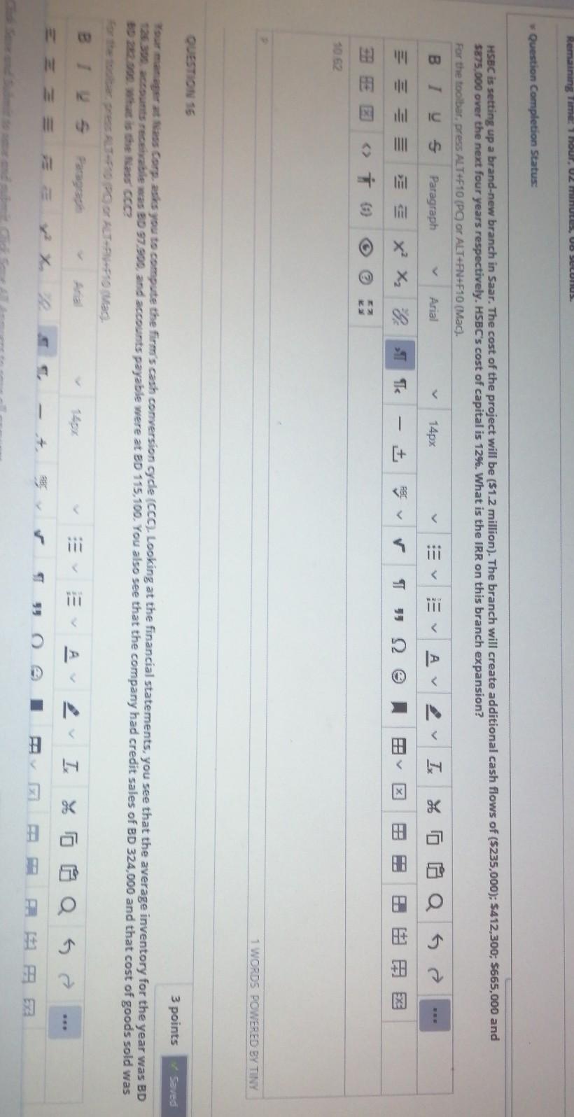  ? Remaining Time: 1 hour, 12 minULL. SULUNUL Question Completion Status: