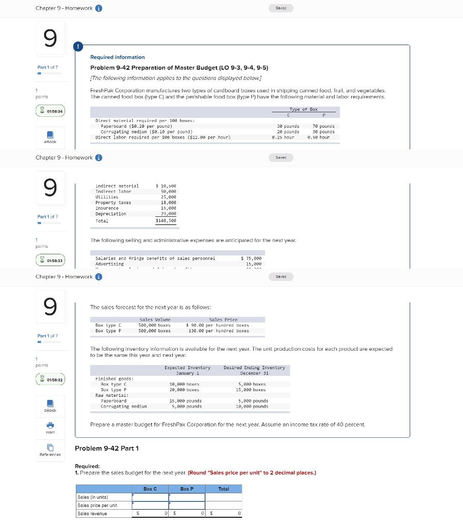 Chapter 9 - Homework Savec 9 Part 1 of 7 Required
