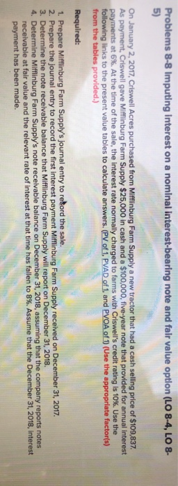  Problems 8-8 Imputing interest on a nominal interest-bearing note and fair