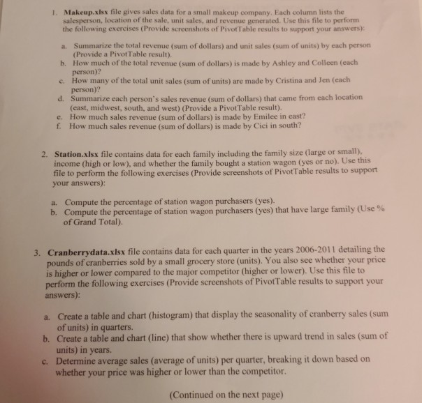  help 1. Makeup.xsx file gives sales data for a small makeup