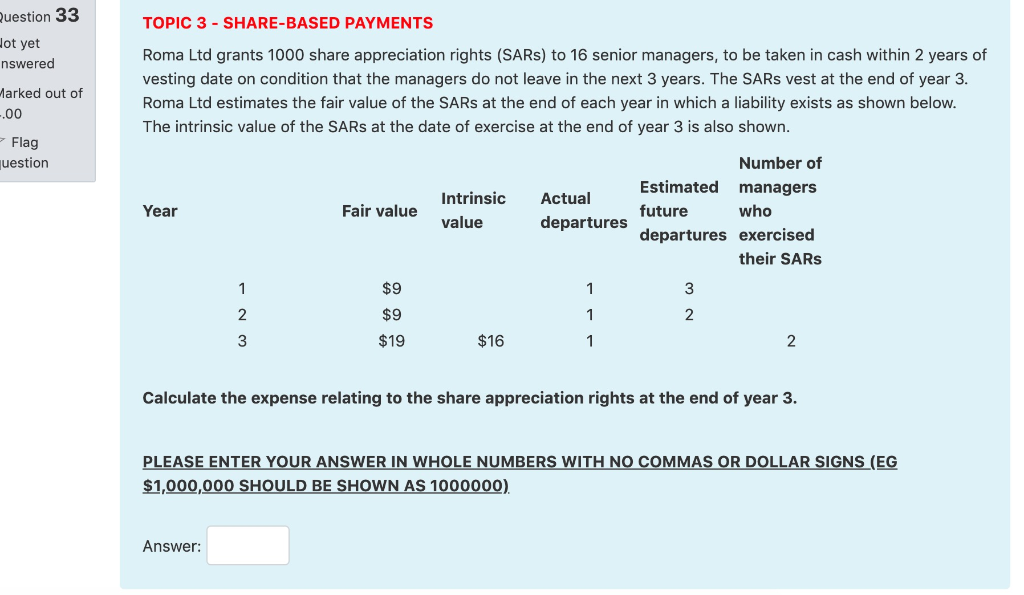  TOPIC 3 - SHARE-BASED PAYMENTS Question 33 Hot yet nswered Marked