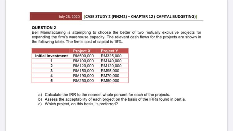 July 26, 2020 [CASE STUDY 2 (FIN242) - CHAPTER 12 (