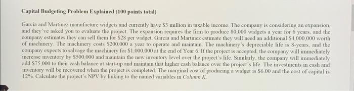  Capital Budgeting Problem Explained (100 points total) Garcia and Matinez manufacture