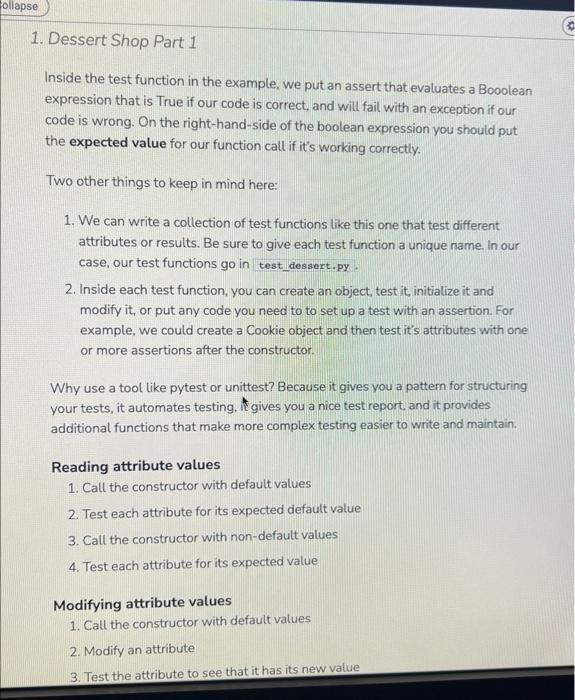 Dessert Shop program. There will be no user interface nor input/output at