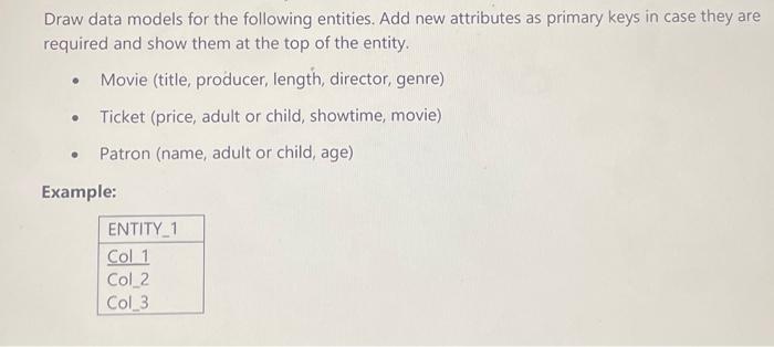  Draw data models for the following entities. Add new attributes as