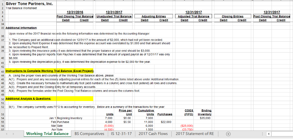 tab, the IS 12-31-17 tab, the 2017 Cash Flows tab, and the