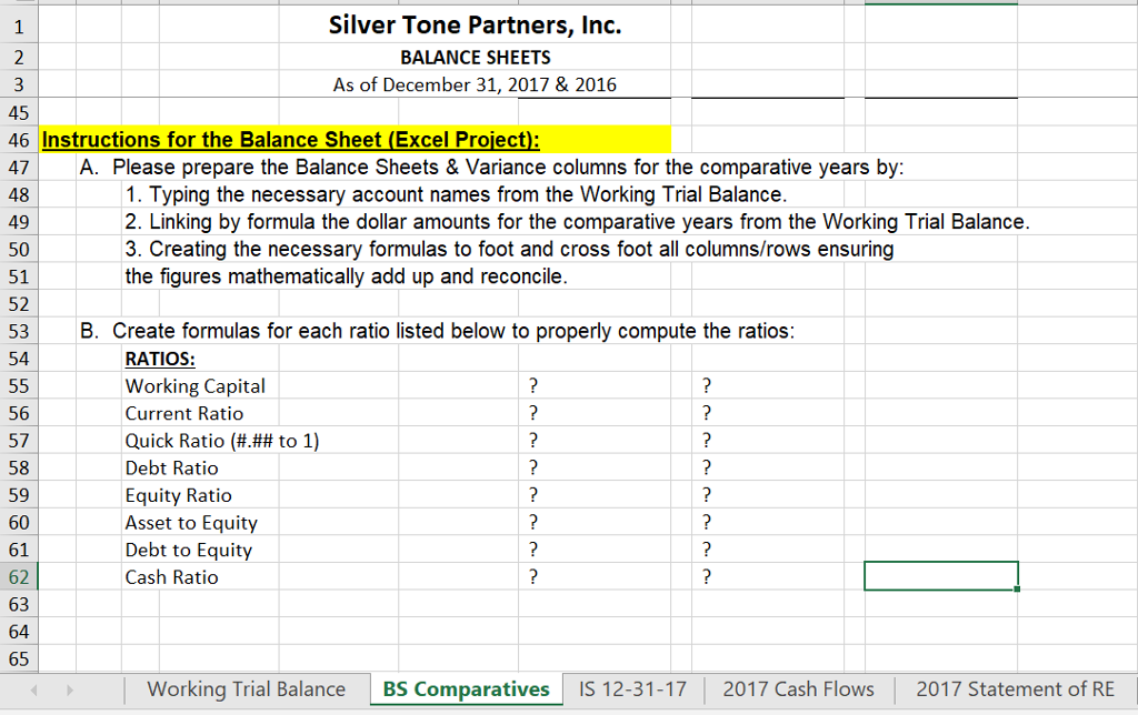 Working Trial Balance tab: If there are no debits or credits for