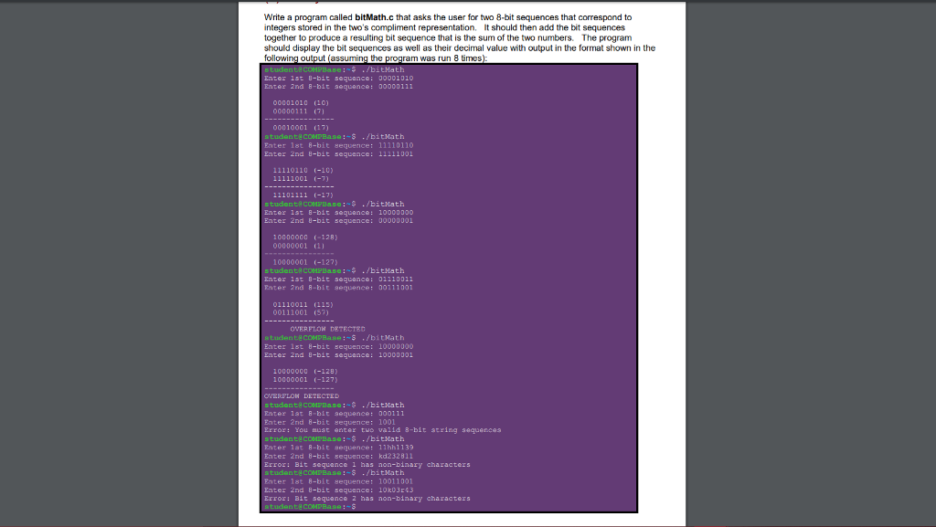 in programming language C please Write a program called bitMath.c that asks