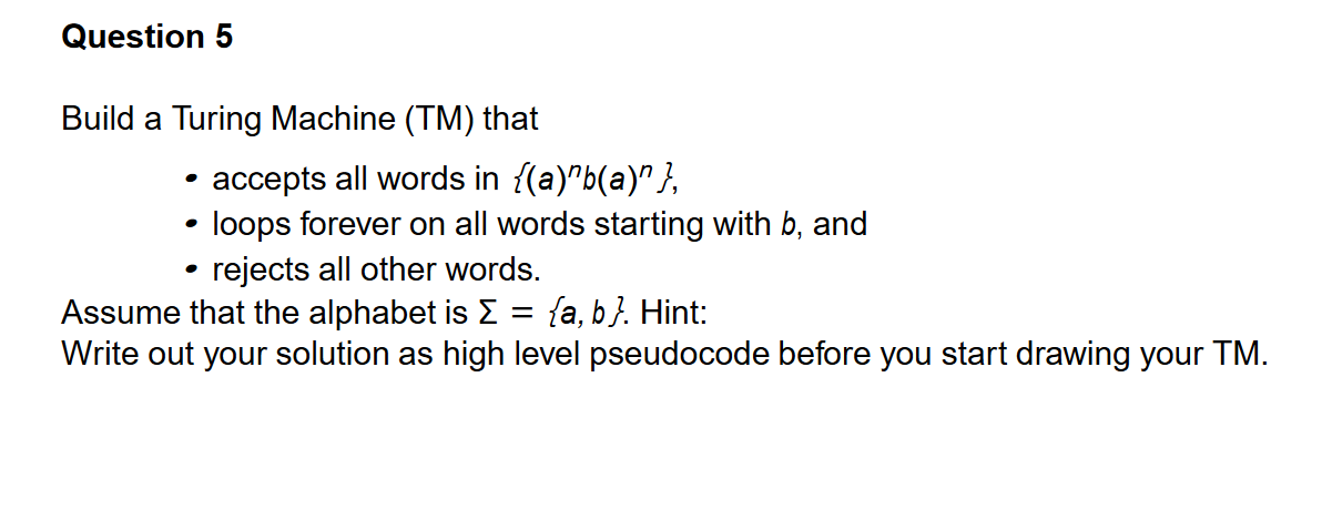 Build a Turing Machine (TM) that - accepts all words in