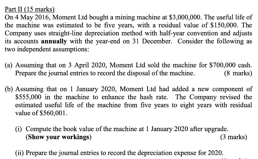 On 4 May 2016, Moment Ltd bought a mining machine at $3,000,000.