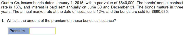 Quatro Co. issues bonds dated January 1, 2015, with a par