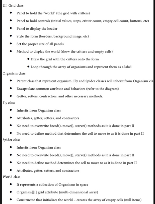  Java programming language UI Grid class Panel to hold the "world"