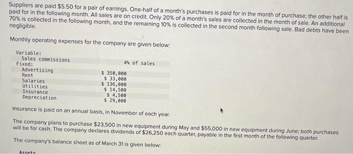 a new management trainee by Earrings Unlimited, a distributor of earrings to