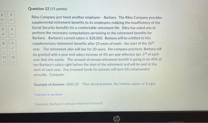  02 w 3 5 6 Question 12 (15 points) Riley Company