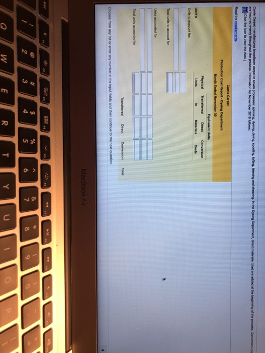 mber Beginning Work-in-Process Inventory Transferred in from Spinning Department during November Completed