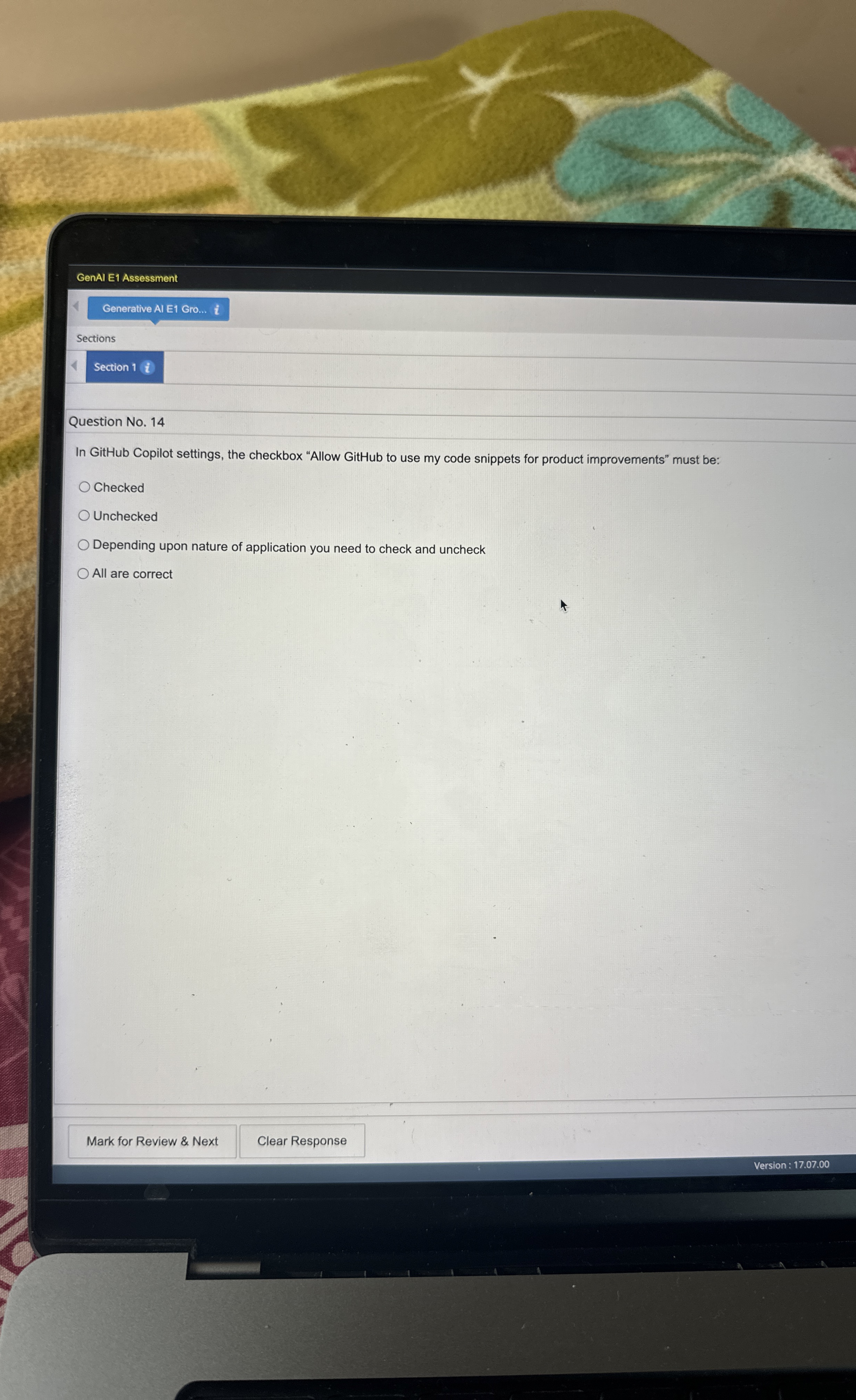  GenAl E1 Assessment Generative Al E1 Gro... Sections Question No.14 In