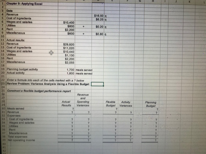 show answer with formula please G H Chapter 9: Applying Excel $16.50