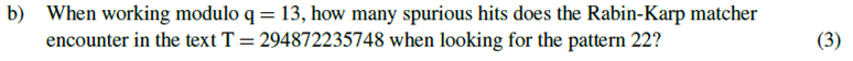 When working modulo q = 13, how many spurious hits does