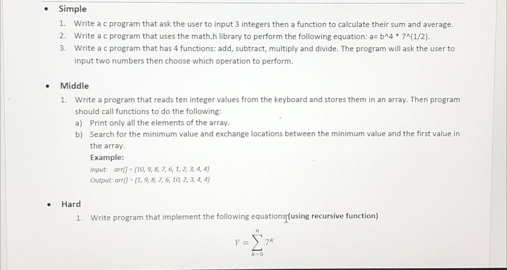 Simple Write a c program that ask the user to input