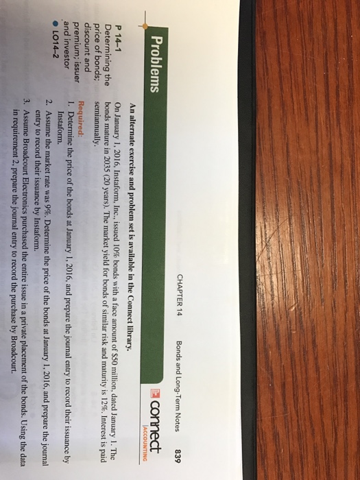  CHAPTER 14 Bonds and Long-Term Notes 839 Problems Connect ACCOUNTING An