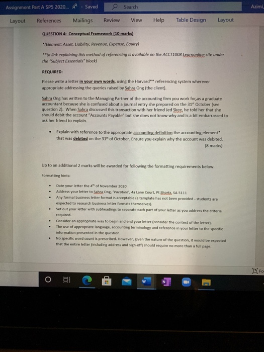  Assignment Part A SP5 2020... - Saved Search Azimi, Layout References