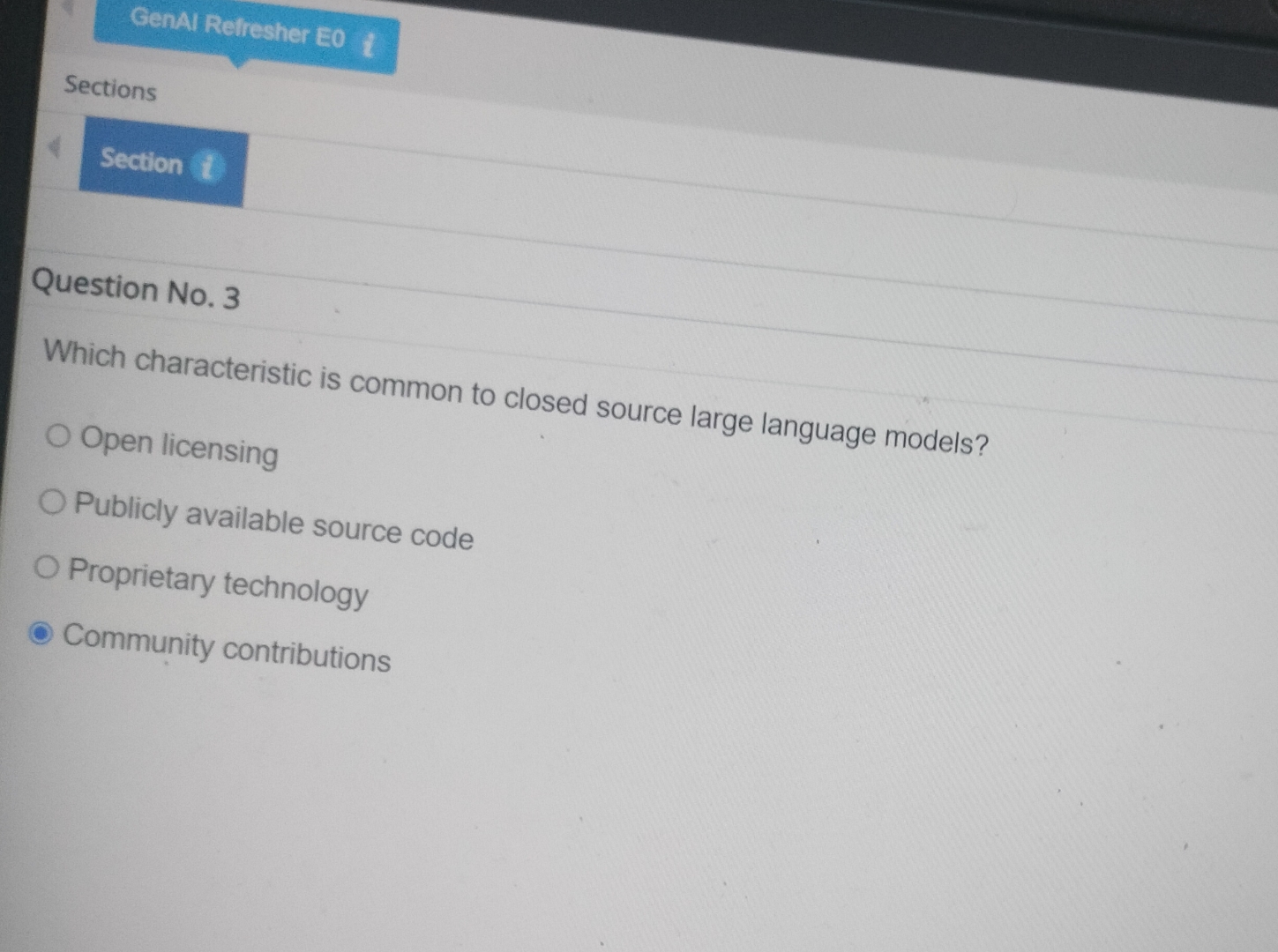  GenAl Relresher Eo Sections Section Question No.3 Which characteristic is common