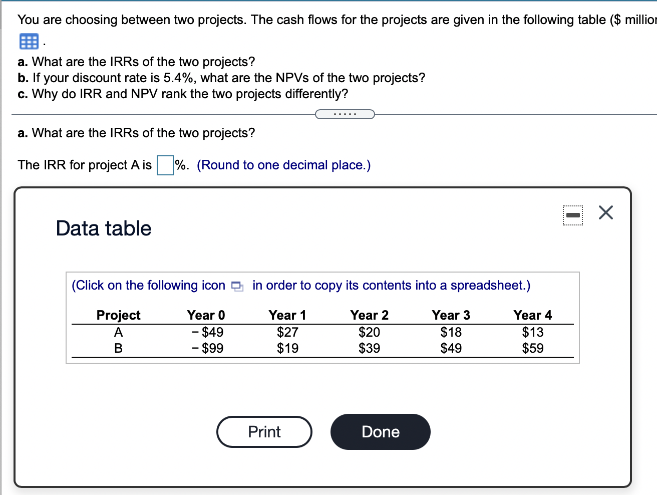 You are choosing between two projects. The cash flows for the