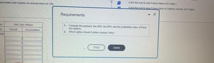 Ordinary Annuity of $1 table) Clear all Colston Manufacturing, Inc. has a