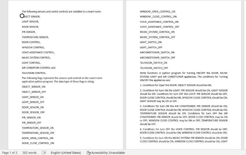  please solve in python The following sensors and switch controls are